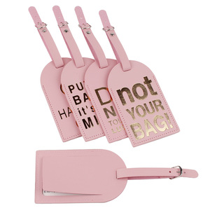 Étiquettes de bagages à motif de lettres, 4 pièces, en cuir synthétique microfibre, étiquettes de nom et d'adresse pour valise, accessoires de voyage, noir - Product Image 2