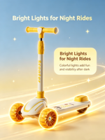 Nouveau style de trottinette à trois roues en acier PP pour enfants de 2 à 8 ans, pliable, avec musique et lumières, multifonctionnelle, grande trottinette à pédales pour enfants