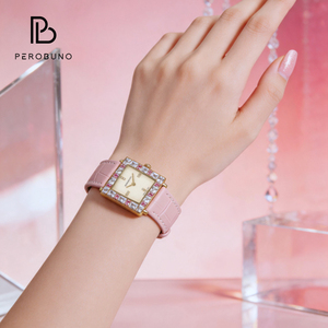 Reloj Elegante para Mujer PeroBuno, Esfera con Incrustaciones de Topacio, Correa de Cuero, Azul y Rosa, <span class=keywords><strong>Serie</strong></span> Cubo de Azúcar - Product Image 2
