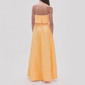 Tongrui 2023 nouveau Design <span class=keywords><strong>robe</strong></span> sans bretelles jaune sans manches <span class=keywords><strong>robe</strong></span> <span class=keywords><strong>lin</strong></span> coton hors épaule <span class=keywords><strong>robe</strong></span> pour les femmes - Product Image 5