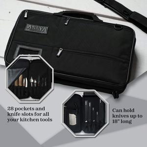 Free sample Chef Knife Roll Bag Oxford Black Fork Knife Spoon Storage Bag Kitchen Knife <b>Carrying</b> <b>case</b> with Handle Strap - Product Image 6