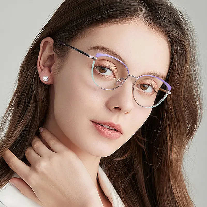 Fashion Cat Eye Metal Eye Glasses Frame Women New Design Female Optical Eyeglass Trendy Anti Blue Light Glasses