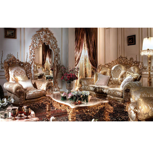 Set di Divani in Stile Barocco Europeo di Lusso Intagliati a Mano con Foglia d'Oro <span class=keywords><strong>Mobili</strong></span> per <span class=keywords><strong>Soggiorno</strong></span> in <span class=keywords><strong>Legno</strong></span> <span class=keywords><strong>Massello</strong></span> TO01S-TO06S - Product Image 1
