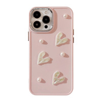 Étui de téléphone portable élégant et doux avec protection 360° en forme de cœur 3D en perles