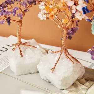 Árvore de cristal de quartzo com 7 chakras, enfeites curvados para mesa, árvore para dinheiro com bateria branca, 2022