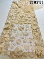 Tissu en dentelle de pêche 3D à fleurs, prix de gros, tissu en dentelle perlée de luxe, tissu en dentelle brodée en tulle pour robe de mariée des Philippines