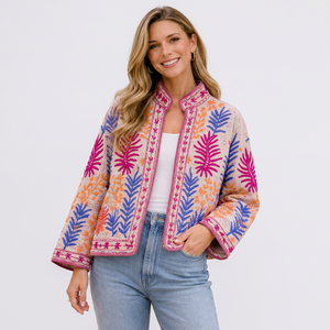 Chaqueta de Algodón Bordada Kantha Vintage, Atractiva y Llamativa, para Mujer, Cosida a Mano con Motivos Florales y Artísticos Folclóricos Tropicales, Abrigo de Invierno, Blazer - Product Image 1