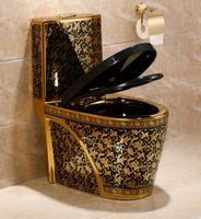 Siège de toilette de luxe, sanitaire, en céramique noir et or, siège de toilette à vendre