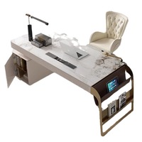 Bureau d'ordinateur moderne blanc avec plateau en marbre, structure métallique et tiroir, mobilier de bureau exécutif pour la maison