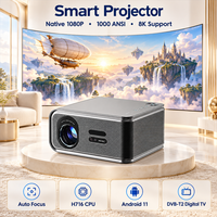 Projecteur Android 1080p intelligent avec Wifi, vidéo, mise au point automatique, correction automatique de la distorsion trapézoïdale, haut-parleurs HiFi, jeux, cinéma maison, télévision numérique DVB-T2