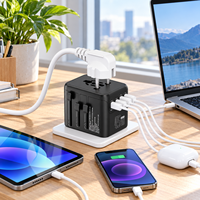 Adaptor Perjalanan Universal Mini 20W PD Pengisian Cepat dengan 2 USB + 2 Tipe C untuk Perjalanan Internasional AS, Inggris, Uni Eropa, Australia, dan Seluruh Dunia