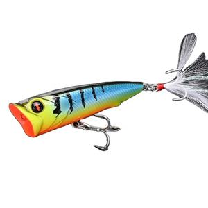 LUTAC Leurre rigide Popper pour eau douce salée 3d Eyes Topwater Fishing Lures with HOOK Feather Treble Hook Trolling 72mm/10g - Product Image 1