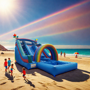 Tobogán de agua de <span class=keywords><strong>tres</strong></span> vías inflable de PVC resistente personalizado, precios de fábrica para piscina y castillo inflable - Product Image 1