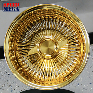 Nuevo Rueda de Alambre Forjada Totalmente Dorada, Tipo Deep Dish, Reverse, 13x7 Pulgadas, 100 Radios, Estilo Straight Lace Knockoff para Lowrider y Montaje Personalizado - Product Image 2