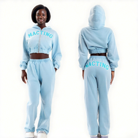 Conjunto Deportivo Casual de 2 Piezas para Mujer, Sudadera con Capucha y Pantalones, Estilo Lavado Ácido con Parches Bordados