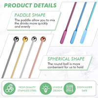 Bâtonnets mélangeurs en métal de 7,6 pouces, agitateurs à café, outils pour bar et vin, bâtonnets mélangeurs en acier inoxydable pour cocktails et boissons