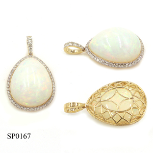 จี้ทองคำ 14K ประดับโอปอล (ทรงลูกแพร์) 22.49 กะรัต และเพชรขาว (ทรงกลมเจียระไนบริลเลียนท์) 0.81 กะรัต - Product Image 3