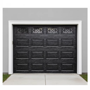 Porte de <span class=keywords><strong>garage</strong></span> sectionnelle automatique moderne et minimaliste, isolée, à lames plates, avec fenêtres latérales verticales pour villa - Product Image 3