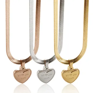 Korea Style Personalized Customize Jewelry Stainless Steel Engraving LOVE Heart Shaped Pendant 18K Gold Plated Charms Necklace