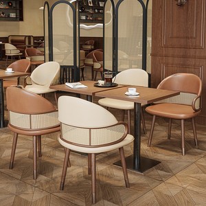 Juego de Mesa y Sillas de Comedor de Madera Maciza para <span class=keywords><strong>Restaurante</strong></span> Occidental, <span class=keywords><strong>Restaurante</strong></span> de Té, <span class=keywords><strong>Restaurante</strong></span> de Hot Pot, Estilo <span class=keywords><strong>Chino</strong></span> Retro, Media Luna de Ratán - Product Image 3