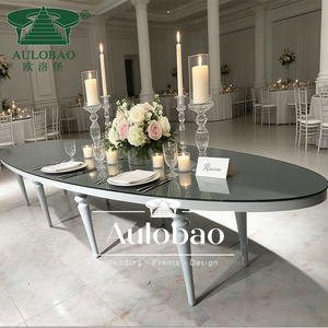 Table ovale de banquet en verre noir avec cadre en métal à prix avantageux, vente en gros - Product Image 5
