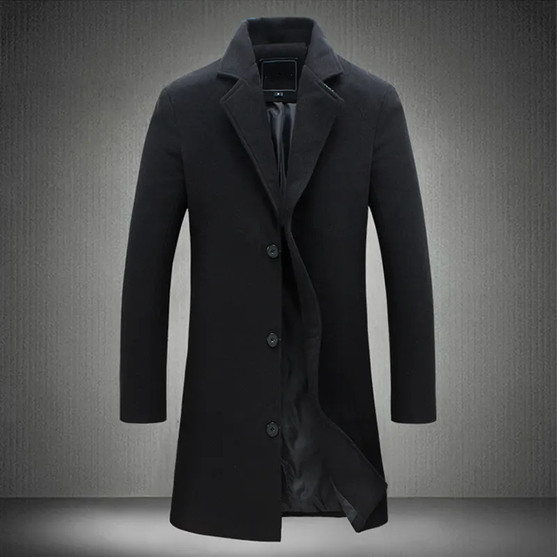 Autumn Winter Mens Overcoat Long Trench Coat Men Korean Slim Fit Oversize Woolen Coat Casual Long Sleeve Black Outerwear 4xl 5xl