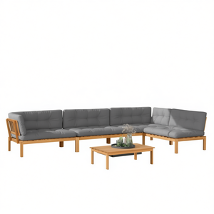 Ensemble de canapés de jardin en bois d'acacia avec coussins gris, 6 places, mobilier d'extérieur, design contemporain, résistant aux intempéries - Product Image 1