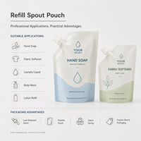 Emballage de recharge personnalisé recyclable imprimé flexo pour produits de soin personnel : savon liquide pour les mains, adoucissant textile, liquide lessive, gel douche – pochette à bec verseur