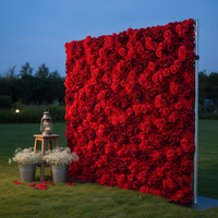 Nouvelle conception de panneau mural en fleurs artificielles en soie rouge en forme de rose 3D, décoration de fond de mariage pour la photographie