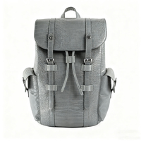 Écusson brodé personnalisé Sac à dos pour ordinateur portable à double épaule de grande capacité et à texture crocodile de haute qualité et étanche