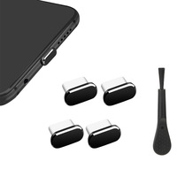 Port de données USB Type-C 5 en 1 pour téléphone portable avec bouchon anti-poussière en métal et ABS et brosse