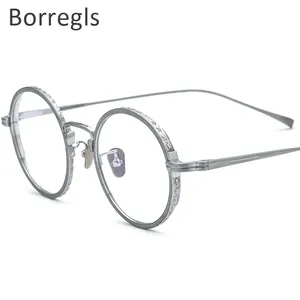 Borregls Pure Titanium Glasses Frame Men Round Myopia Optical Prescription Eyeglass Frame Women Eyewear KJ50