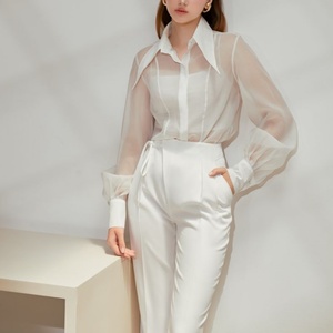 Camisa de Mujer con Logotipo Personalizado, Transparente, de Poliéster, Manga Larga, Camisas Transparentes Premium para Mujer - Product Image 1