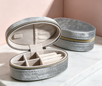Boîte en carton gris argenté avec fermeture éclair dorée, multi-compartiments, doublure en éponge, forme carrée, design portable, bords nettoyés