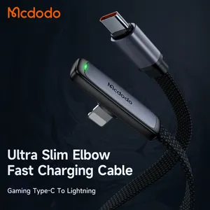 New Gaming Flat Data Cable With LED 90 Degree Type-C To IPhone PD 36W 3A 20W Phone USB Cable For Iphone Charger Fast Charging