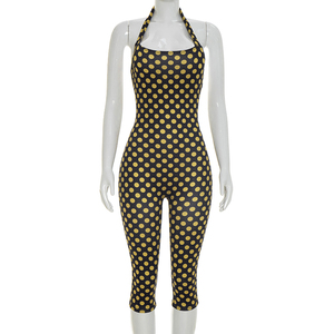 Viviblook J26JP214 Mono de verano para mujer, nuevo, sexy, sin mangas, con cuello halter, sin espalda, ajustado, con estampado de lunares, informal, de una pieza - Product Image 4