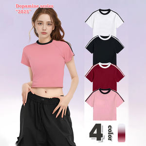 T-shirt d'été décontracté pour femme QL1266 220g en coton tricoté 100% à manches courtes et col rond, teinture unie - Product Image 1