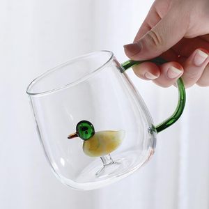Carino tazza di ghiaccio tazza di succo di caffè con manico Coppe Creative di vetro borosilicato acqua con fiore di rosa 3D - Product Image 4