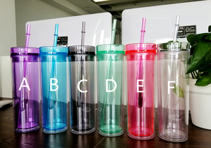 Vaso con paja acrílico flaco 16oz vaso de acrílico de pared doble vaso taza de agua de plástico aislado - Product Image 5