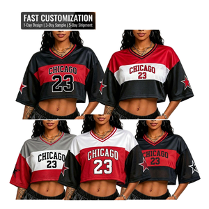 <span class=keywords><strong>Maillot</strong></span> de basket-ball personnalisé <span class=keywords><strong>Chicago</strong></span> <span class=keywords><strong>Bulls</strong></span> pour femme, coupe ample, style crop top, en mesh, épaules tombantes, faible MOQ, OEM - Product Image 1
