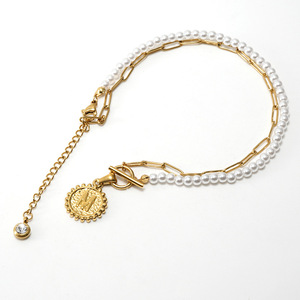 ZOGXIN Pearl Necklace Gold Chain Letter M Pendant Stainless Steel Women's Jewelry Fashion Choker Necklaces - Product Image 4