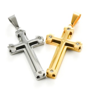 Collier pendentif croix chrétienne punk en acier inoxydable, double couche, avec breloque de prière religieuse et strass, amulette de foi, bijou religieux - Product Image 4