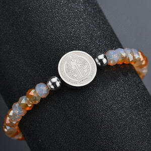 Elastique fait à la main religieux hommes femmes bijoux coloré Double face gravé San Benito jésus charme cristal perlé <span class=keywords><strong>Bracelet</strong></span> - Product Image 6