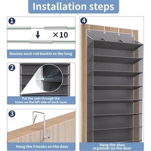30 Pairs Over The Door <b>Shoe</b> Organizer 10 Tier Hanging Rack Deep Pocket Closet Storage Extra Large Fabric Non Woven - Product Image 5