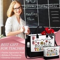 Ensemble cadeau personnalisé pour professeur, sac fourre-tout en toile coloré réutilisable avec des trousses de toilette unisexes, personnalisé pour lui ou pour elle