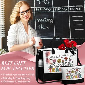 Custom <strong>Teacher</strong> Appreciation Gift Set Reusable Colorful Canvas Tote Magnetic Clasp Double Handles Letter Unisex Cosmetic <strong>Bags</strong> - Product Image 5