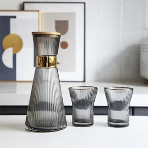 Nieuw Ontwerp Gouden Velghouder Glazen Koudwaterpot Pitcher Glas Sap Kan Waterpotten Drinkwaren Glaswerk Koudwaterpotjes Sets