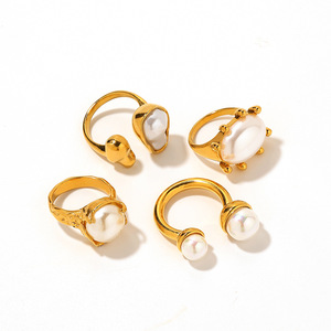 Anillos de Perlas Chapados en Oro, Perlas de Imitación con Engaste de Corona, Joyería para Mujer, Uso Diario YR52 55 - Product Image 4