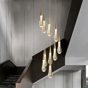 シンプルでモダンな階段の球根の形の高い天井のシャンデリアヴィラリビングルームロングドロップクリスタルシャンデリアペンダントライト - Product Image 5