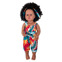 Poupée Reborn Personnalisée 55 cm, Cheveux Bouclés Mignons, Peau Noire, Corps Entièrement en Vinyle, Combinaison Florale, Jouet Compagnon Réaliste et Doux